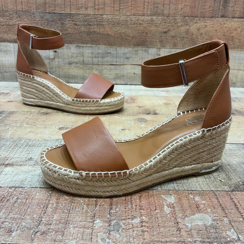 Franco Sarto Sandals Womens Size 8 38.5 Brown Leather Espadrille Wedge Shoes